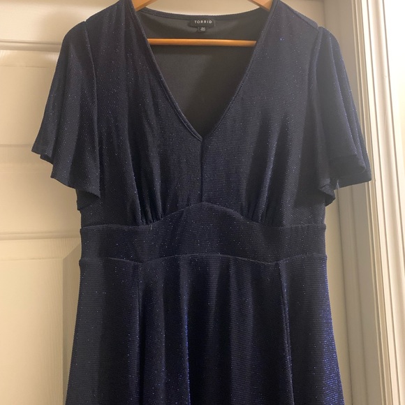 Torrid Blue Glitter Slinky Dress Sz 00/ Large - Picture 13 of 14